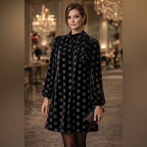 Calvin Klein Black Velvet Dress with Gray Dots